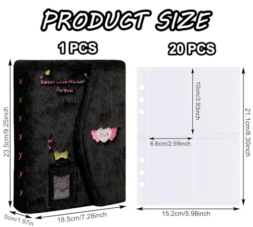 A5 Binder Kpop Plush Photocard Album with 20 Pcs Inner 3 Inch Photo Album Sleeves in Loose Leaf Refillable 6 Rings Binder Cover Photocard Holder Book for Picture Cards Storage (Black) - color: Black