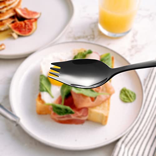 JUCOXO Sporks 4 Pack Stainless Steel Sporks 5.9 inch Spork Spoon for Ice Cream Spoon Salad Forks, Fruit Appetizer Dessert Spoons (Black) - color: Black