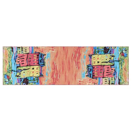 JWSilk Long Charmeuse Silk Scarf Classic Art Print - color: Houses in Munich By Kandinsky