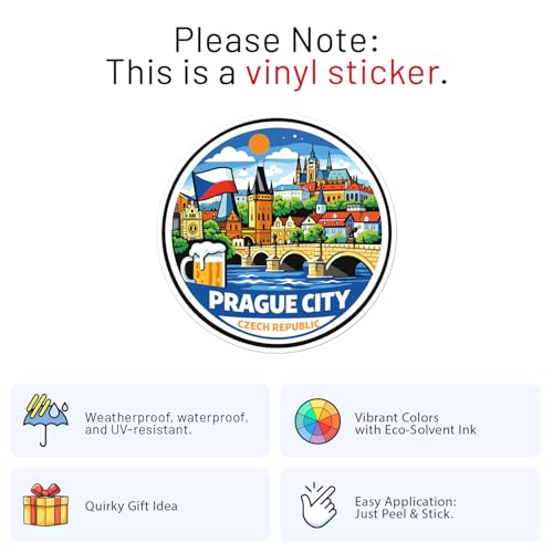 Cartoon Style Czech Republic Prague City Sticker - Waterproof Outdoor Vinyl Decal, 5 Inch - color: Cartoon Style Czech Republic Prague City, size: 5'' longer side