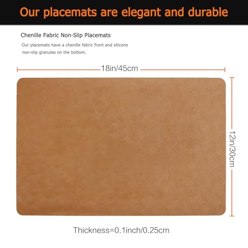 Brown Plastic Placemats Set of 8, Faux Leather Waterproof Table Mats - color: Brown