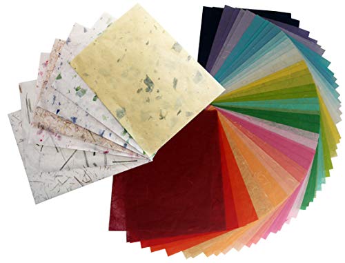 60 Sheets Handmade Mulberry Paper Natural Fiber Decorative Craft Paper Assorted Colors & Textures for Scrapbooking, Collage, Card Making, Bookbinding