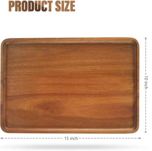 1 pcs 15"x 10" Solid Acacia Wood Serving Tray Rectangular Wooden Serving Platter Natural Wooden Board for Bar Coffee Party - size: 15x10 in