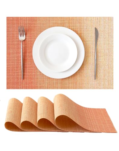Leetaltree Woven Vinyl Fall Placemats Set of 4, Gradient Burnt Orange - color: D1- Gradient Orange-red, size: Set of 4