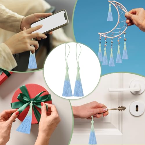 50Pcs 5 Inch Bulk Bookmark Tassel Kit for Graduation, Keychain(Green Blue) - color: Green&blue
