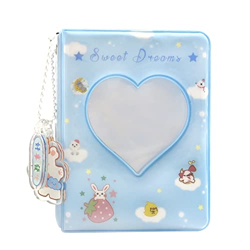 3 Inch Mini Photo Album, Heart Hollow Card Binder Photo Card Holder with Pendant 40 Pockets (blue strawberry) - style: blue strawberry