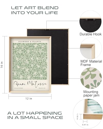 HesenDot Framed Wall Art Set of 3, Sage Green Botanical Wall Decor - color: Framed Green Botanical, size: 16"L x 12"W