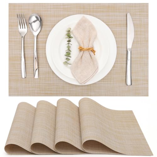 Myir JUN Placemats Set of 4 Kitchen and Dining Table Placemats - color: A-beige, size: Set of 4