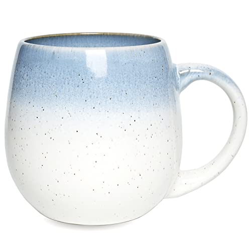 Bosmarlin Large Ceramic Coffee Mug, 21 Oz, Round Big Tea Cup, Dishwasher and Microwave Safe, Egg Shaped Mug, Reactive Glaze (Blue) - color: Blue