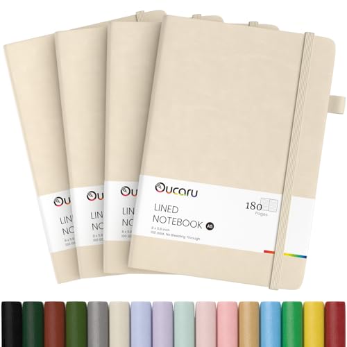 Oucaru 4 Pack A5 Lined Journal Notebook, 180 Pages 100 GSM Paper for Travel - color: Beige, size: 4 Pack
