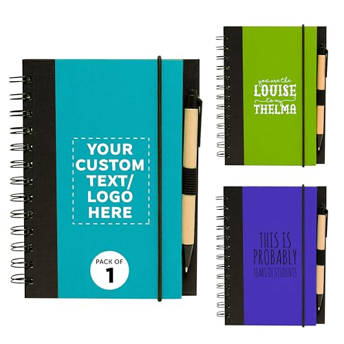 DISCOUNT PROMOS Custom Eco Block Notebooks with Pens Set of 1, Personalized - Perfect for School, Office, Business, Home - Aqua - color: - Custom – Aqua, size: 1 notebook