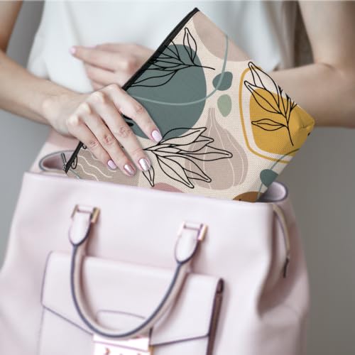 Boho Makeup Bag, Abstract Geometric Leaf Makeup Organizer Cosmetic Bags - color: BohoLeaf01