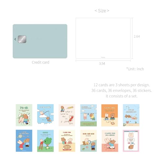 Monolike Day-by-day Card, Happy and Lucky Littles Series.1 - Mix 36 Mini Single cards, 36 envelopes, 36 stickers Package - color: Happy and Lucky Littles Series.1