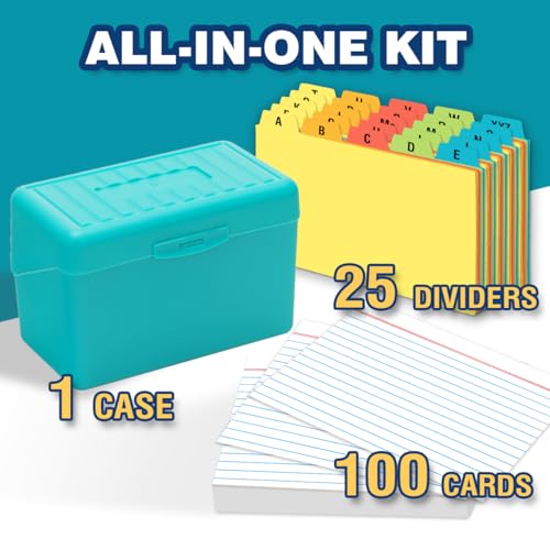 H4D 4x6 Index Card Holder with 100 Index Cards and 25 Dividers, Teal - color: Teal, size: 4"x6"