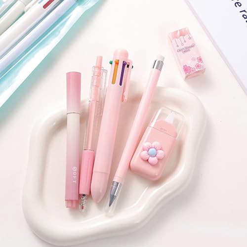 MOZXIRZ 6 Pcs Cute Pink Stationery Set for Women Back to School Supplies Office Supplies Including Gel Ink Pens 6-in-1 Ballpoint Pens Pencil Eraser (Pink) - color: Pink