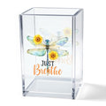 Just Breathe Acrylic Cosmetic Pencil Pen Holder Cup, Inspirational Dragonfly Desk Organizer Accessories for Home Office Decor, Motivational Encouragement Gifts for Women Girl Coworker Teacher - style: Breathe D