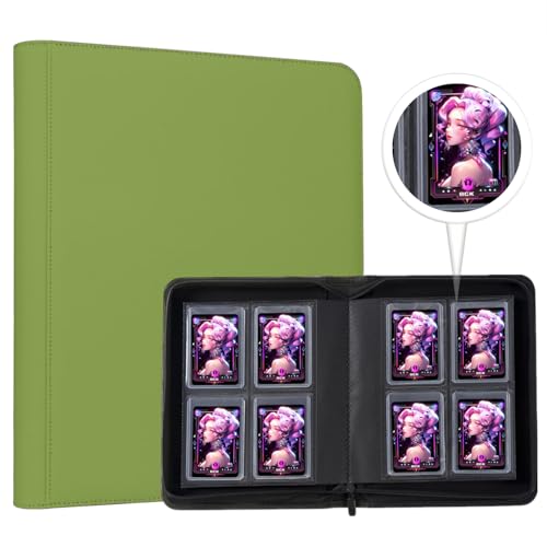 Toploader Binder,4-Pocket Double Sided Top Loaders Binder,Holds 128 Cards in 3"x4" Toploaders,PU Leather Card Binder Abulm for Toploader Trading,Sports,and Gaming Cards (Light Green) - color: Light Green