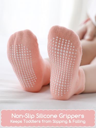 Aroveea Toddler Socks Non Slip Grip Baby Girls Kids Ankle Cute 12 Pack - color: Bright Rainbow, size: 6-12 Months