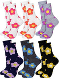 Fourluoo 6 Pairs Women Cotton Crew Socks Floral Patterned Colorful