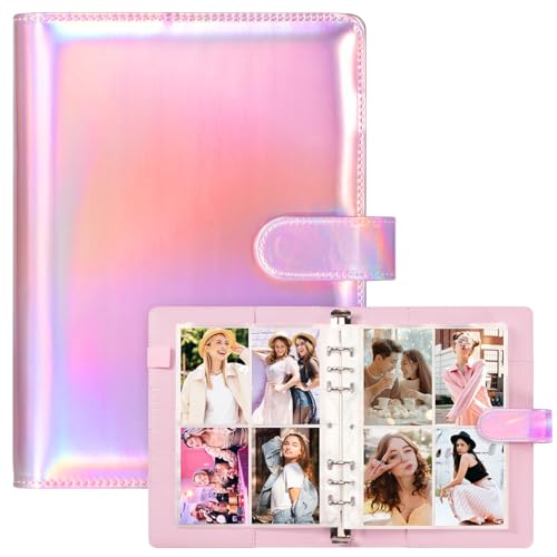 A5 Kpop Photocard Binder with 30 Pack 4-Pocket Card Pages, 6 Ring A5 Binder Card Collector Album with 240 Card Slots,PU Leather Binder Cover with Magnetic Buckle Closure for Organizing Trading Card - color: Shining Pink
