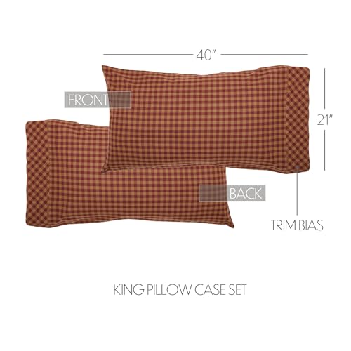 VHC Brands Burgundy Check Decorative Pattern Standard Cotton Pillow Case Set of 2, Setof2-21x30, Red - size: Standard