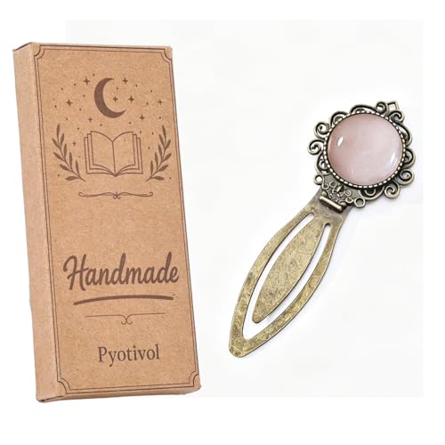 Vintage Rose Quartz Bookmark with Natural Crystal Stone - Fantasy Brass Metal Bookmarks for Reading Women, Men, Book Lovers, Girls and Teachers Book Marks(Rose Quartz) - color: Rose Quartz