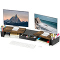 Spacrea Wood Dual Monitor Stand Riser with Drawer and 2 Pen Holders - color: Wood