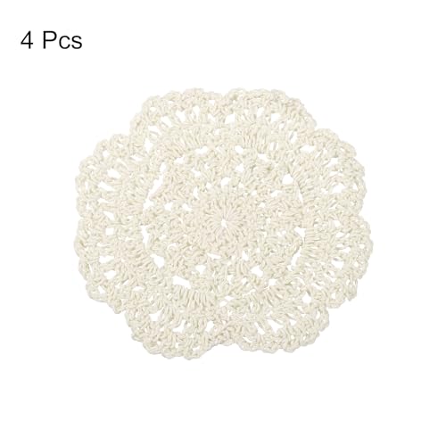 Crochet Doilies, 4Pcs 4" - Cotton Woven Fabric Coasters, Lace Round Handmade Coasters with Floral Pattern for Wedding Party Decoration (Beige)