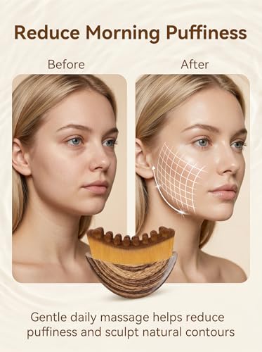2PCS Lymphatic Contour Face Brush, Lymphatic Drainage Massager – Soft Bristle Dry Brush for Face Sculpting, Lymphatic Drainage Tool to Reduce Puffiness & Define Jawline, Hypoallergenic Ergonomic Fit