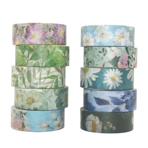 Spring Flower Washi Tape Set 10 rolls - 15 mm Floral Decorative Tape
