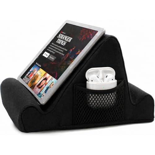 Brookstone Tablet Lap Cushion - Tablet and Phone Holder for Bed, Flights, and Travel, Two Angled Memory Foam Lap Desk for Reading and Hands Free Viewing, Compatible iPad and Kindle Accessories, Black - color: Black