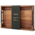 Fibogollo Acacia Wood Serving Tray with Metal Handles,15x10in Ottoman Decorative Trays Platter for Coffee Table,Living Room,Bar,Party(Medium) - size: 15" x 9.8" x 1.8"