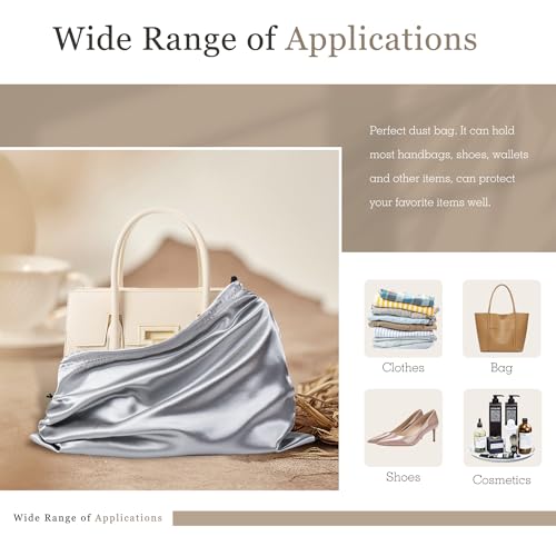 Vonty Grey Satin Dust Bags 3 Pack Drawstring Pouch for Purse, 23.6x19.6in - color: Grey, size: 23.6 x 19.6