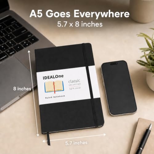 IDEALOne Black 10 pack, Hardcover Leather Journal Notebook Lined–A5(5.7 x 8),College ruled Journaling Notebooks,160 pages,100GSM Paper,Journal for Women,Men, Teens - color: Black Lined, size: 10 Pack