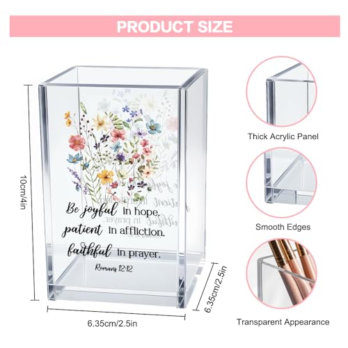 Be Joyful in Hope, Patient in Affliction Romans 12:12 Acrylic Cosmetic Pencil Pen Holder Cup, Christian Verse Pen Holder Cup, Christian Gifts for Women Boss Friend Teacher - style: Be Joyful