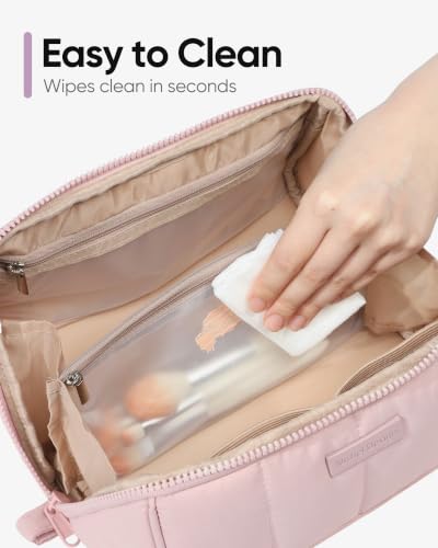 NISHEL Travel Makeup Bag for women, Organizer Pouch Cosmetic Case - color: Pink