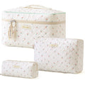 HBselect Quilted Makeup Bag, 3Pcs Cotton Large Travel Makeup Bags Organizer - color: A-3PCS-Cherry