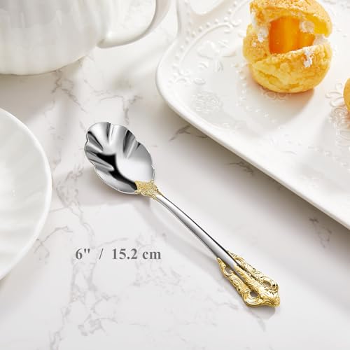 KEAWELL Premium Luxury 4-Piece 6-Inch Tea Spoon Set (Gold Accent) - color: Gold Accent