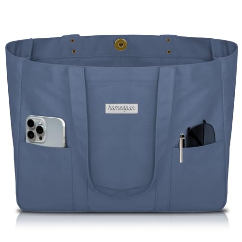 HOMESPON Large Canvas Tote Bag, Magnetic Work Laptop Pack for Women - color: Blue