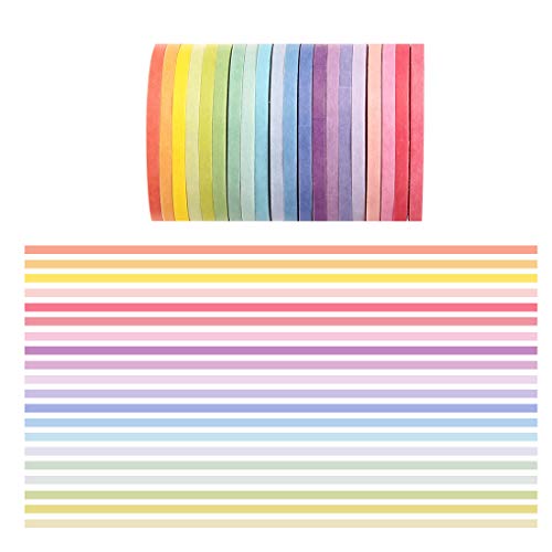 20 Rolls Rainbow Washi Tape Slim,Foil Gold Skinny Decorative Masking Washi Tapes,3MM Wide DIY Masking Tape