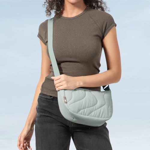 tomtoc Puffer Sling Crossbody Bag for Women Trendy, Nylon Quilted Crescent Shoulder Bag Purses, Puffy Travel Hobo Handbag - color: Light Blue-s