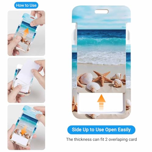 Beach ID Badge Holder Shells Sand Sea Badge Holder with Lanyard for Student Nurse Worker - color: Beach
