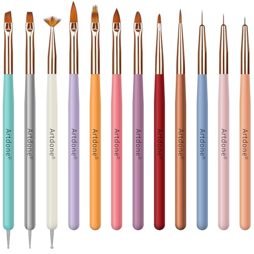 Artdone Nail Dotting Tools Double-ended Nail Art Brushes Kit Nail Art Gel Polish Liner Brushes Design Pen For Nail Drawing And Nail Paint Brushes Small Detail Brushes - color: Colorfully kit