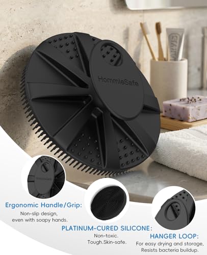 Soft Silicone Shower Brush Body Wash Bath Exfoliating Skin Massage Scrubber - color: Black+sky Blue