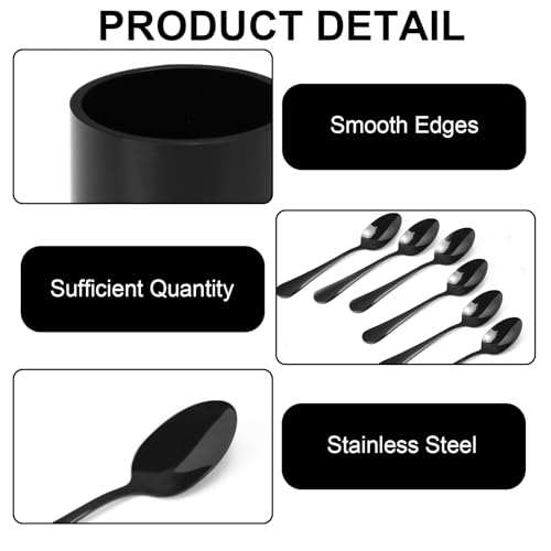 12 PCS Black Coffee Spoons with Holder 4.92 Inch Mini Coffee Spoons Small Espresso Coffee SpoonsBlack Dessert Spoons Stainless Steel Tea Spoons Set of 12 for Tea Party Coffee Bar - color: Black