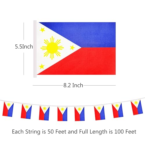 100 Ft Philippine String Flag - 76 Pcs Mini Banner Flags for Sports, Bars, School Festivals & Parties - color: Philippine