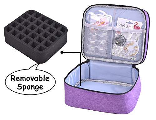 Nail Polish Organizer- Holds 30 Bottles Nail Supply Organizers and Storage Double-layer Nail Bag Organizer Case Nail varnish Organizer Nail Polish Storage Bag with Handle(Purple) - color: Purple