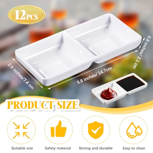 Gejoy 12 Pcs Dual Dipping Sauce Bowls Soy Sauce Dish Bowls, White - color: White