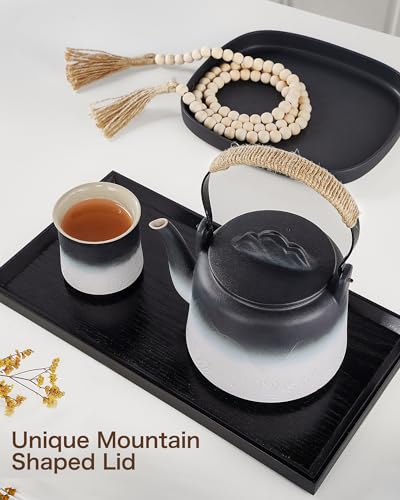 ZENS Ceramic Teapot with Infuser, 33.8oz Japanese Teapot for Loose Leaf Tea - color: Black/White, size: 33.8oz Teapot
