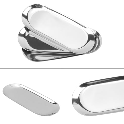 10 Pack 9 Inch Oval Stainless Steel Decorative Tray, Stainless Steel Tea Fruit Tray, 9 inch Silver Oval Trays for Bathroom Vanity, Jewelry, Perfume & Key Organizer (Silver) - size: 10 Pack 9 Inch